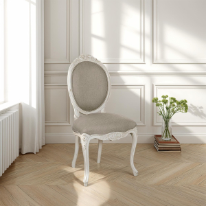Provencale Antique White French Linen Ribbon Dining Chair