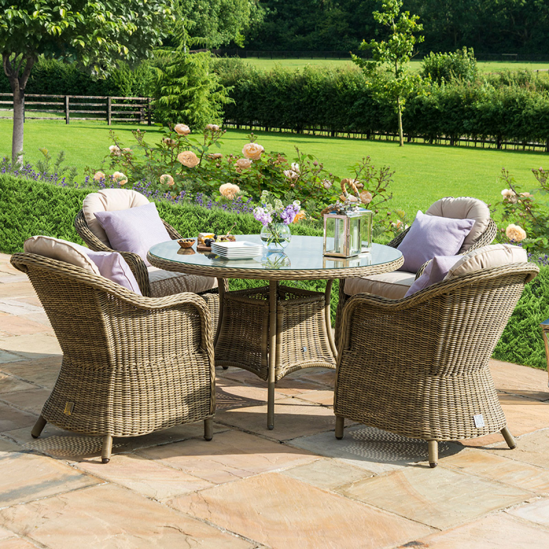 Maze Rattan Winchester Heritage 4 Seat Round Rattan Dining Set Crown French Furniture